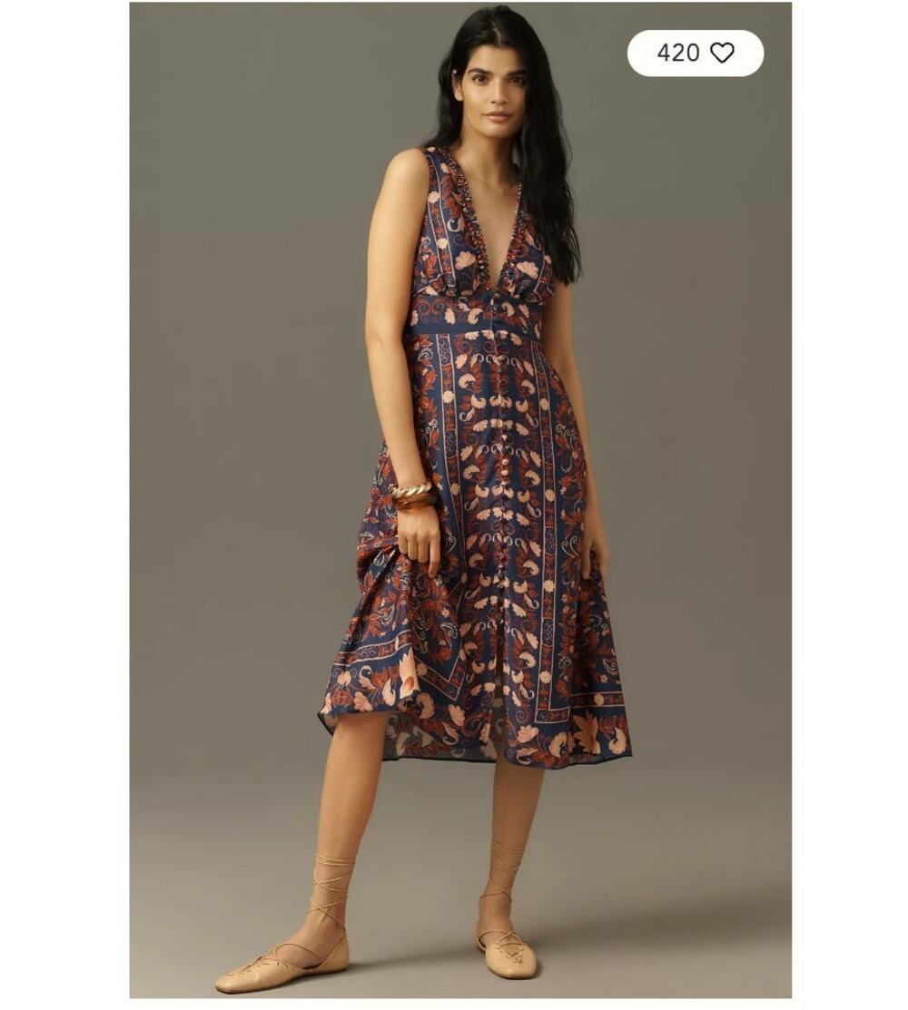 Farm Rio V-Neck Floral Scarf Midi Dress Medium FLAW